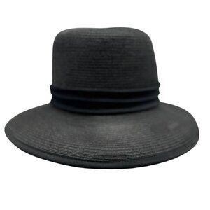 michelle Elegant Black Wide Brimmed Hat Ribbon Band Accent Womens Accessory READ
